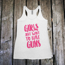 Load image into Gallery viewer, Girls Just Want to Have GUNS Pink Women's Racerback Tank Top