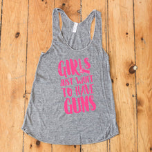 Load image into Gallery viewer, Girls Just Want to Have GUNS Pink Women's Racerback Tank Top