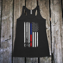 Load image into Gallery viewer, American Flag Thin Blue/Red Line Public Service Support Women's Racerback Tank Top