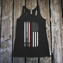 Load image into Gallery viewer, American Flag Thin Red Line Firefighter Support Women's Racerback Tank Top