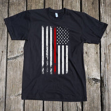 Load image into Gallery viewer, American Flag Thin Red Line Firefighter Service Support Short Sleeve Unisex T-Shirt