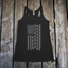 Load image into Gallery viewer, American Flag in Guns Women's Racerback Tank Top