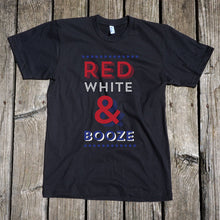 Load image into Gallery viewer, Red, White, & Booze Unisex Black T-Shirt