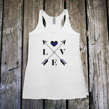 Load image into Gallery viewer, Love Arrow Cross - Thin Blue Line - Police Racerback Tank Top