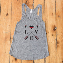 Load image into Gallery viewer, Love Arrow Cross - Thin Red Line - Firefighter Racerback Tank Top