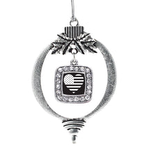 Load image into Gallery viewer, Black and White American Flag Square Holiday Ornament
