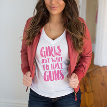 Load image into Gallery viewer, Girls Just Want to Have GUNS Deep V-Neck T-Shirt
