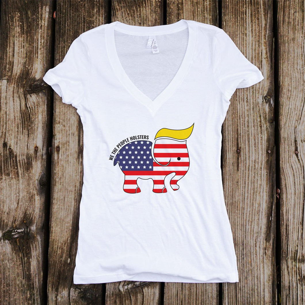 Trumpican Logo Women's V-Neck White and Black T-Shirt