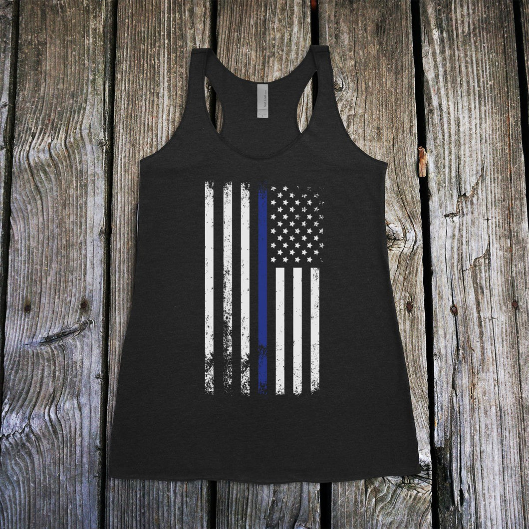 American Flag Thin Blue Line Police Support Women's Racerback Tank Top