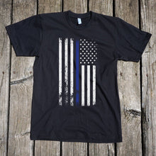 Load image into Gallery viewer, American Flag Thin Blue Line Police Support Short Sleeve Unisex T-Shirt

