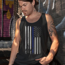 Load image into Gallery viewer, American Flag Thin Blue Line Men&#39;s Black Tank Top
