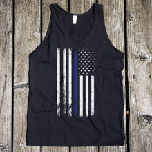 Load image into Gallery viewer, American Flag Thin Blue Line Men&#39;s Black Tank Top

