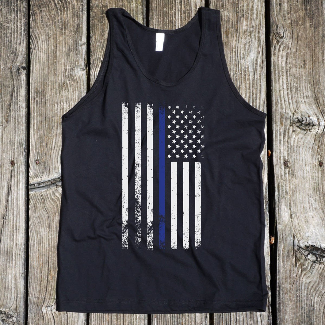 American Flag Thin Blue Line Men's Black Tank Top