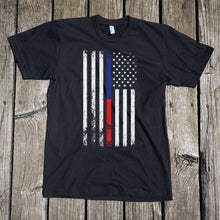 Load image into Gallery viewer, American Flag Thin Blue/Red Line Public Service Support Short Sleeve Unisex T-Shirt
