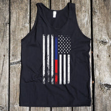 Load image into Gallery viewer, American Flag Thin Blue/Red Line Men&#39;s Black Tank Top
