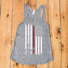Load image into Gallery viewer, American Flag Thin Red Line Firefighter Support Women&#39;s Racerback Tank Top
