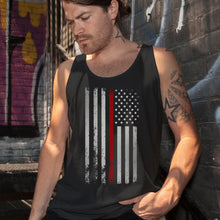 Load image into Gallery viewer, American Flag Thin Red Line Firefighter Support Men&#39;s Black Tank

