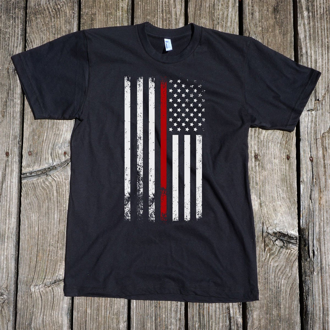 American Flag Thin Red Line Firefighter Service Support Short Sleeve Unisex T-Shirt