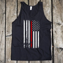 Load image into Gallery viewer, American Flag Thin Red Line Firefighter Support Men&#39;s Black Tank
