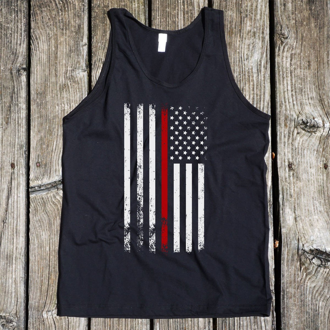 American Flag Thin Red Line Firefighter Support Men's Black Tank