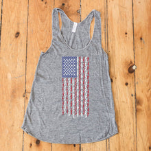 Load image into Gallery viewer, American Flag in Guns Patriotic Colors Women&#39;s Racerback Tank Top
