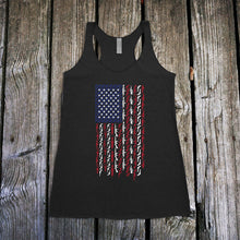 Load image into Gallery viewer, American Flag in Guns Patriotic Colors Women&#39;s Racerback Tank Top
