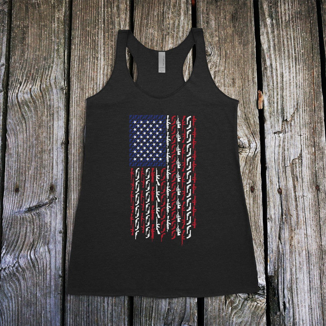 American Flag in Guns Patriotic Colors Women's Racerback Tank Top