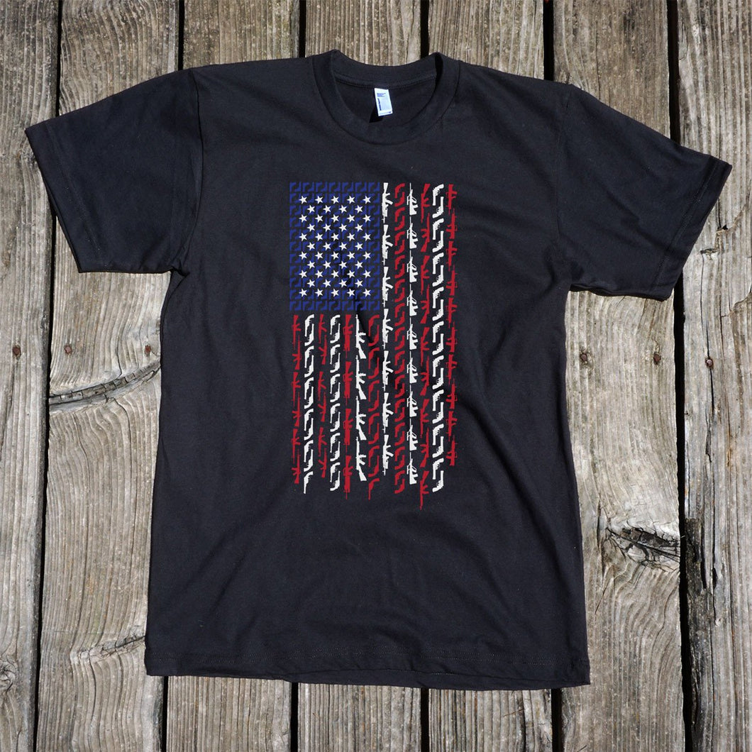 American Flag in Guns - Patriotic Colors Short Sleeve Unisex T-Shirt
