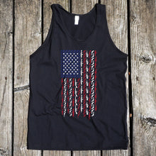 Load image into Gallery viewer, American Flag in Guns Patriotic Colors Men&#39;s Black Tank
