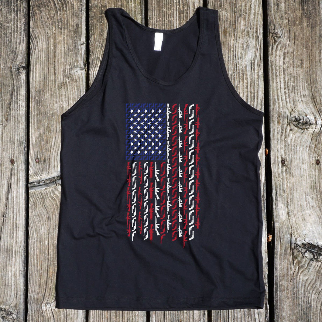 American Flag in Guns Patriotic Colors Men's Black Tank
