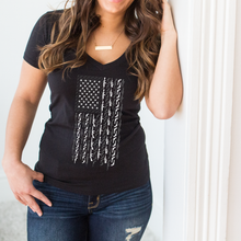 Load image into Gallery viewer, American Flag with Guns Deep V-Neck T-Shirt
