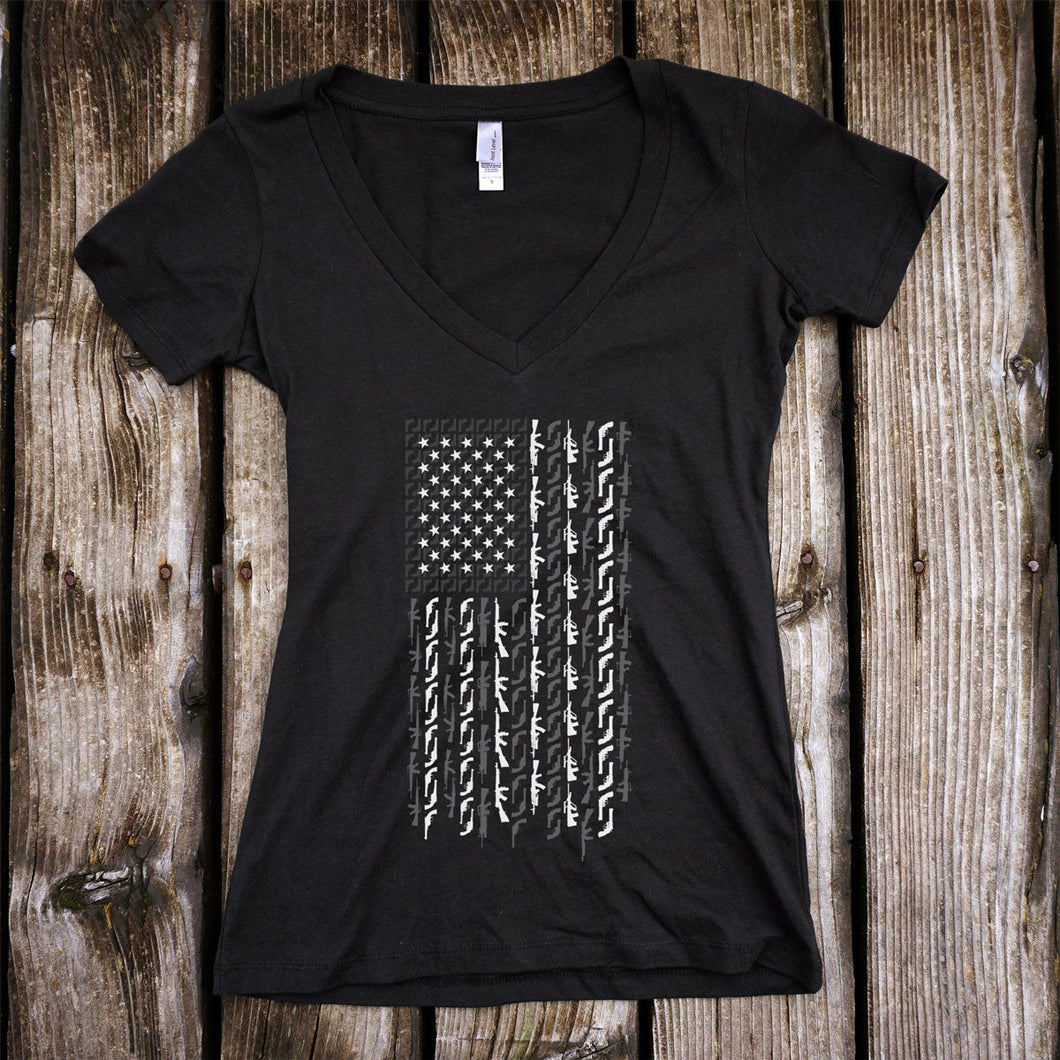 American Flag with Guns Deep V-Neck T-Shirt