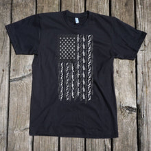 Load image into Gallery viewer, American Flag in Guns Short Sleeve Unisex Black T-Shirt
