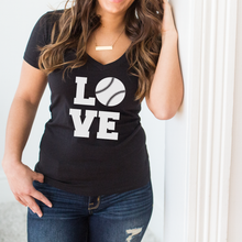 Load image into Gallery viewer, Baseball LOVE Deep V-Neck Black T-Shirt
