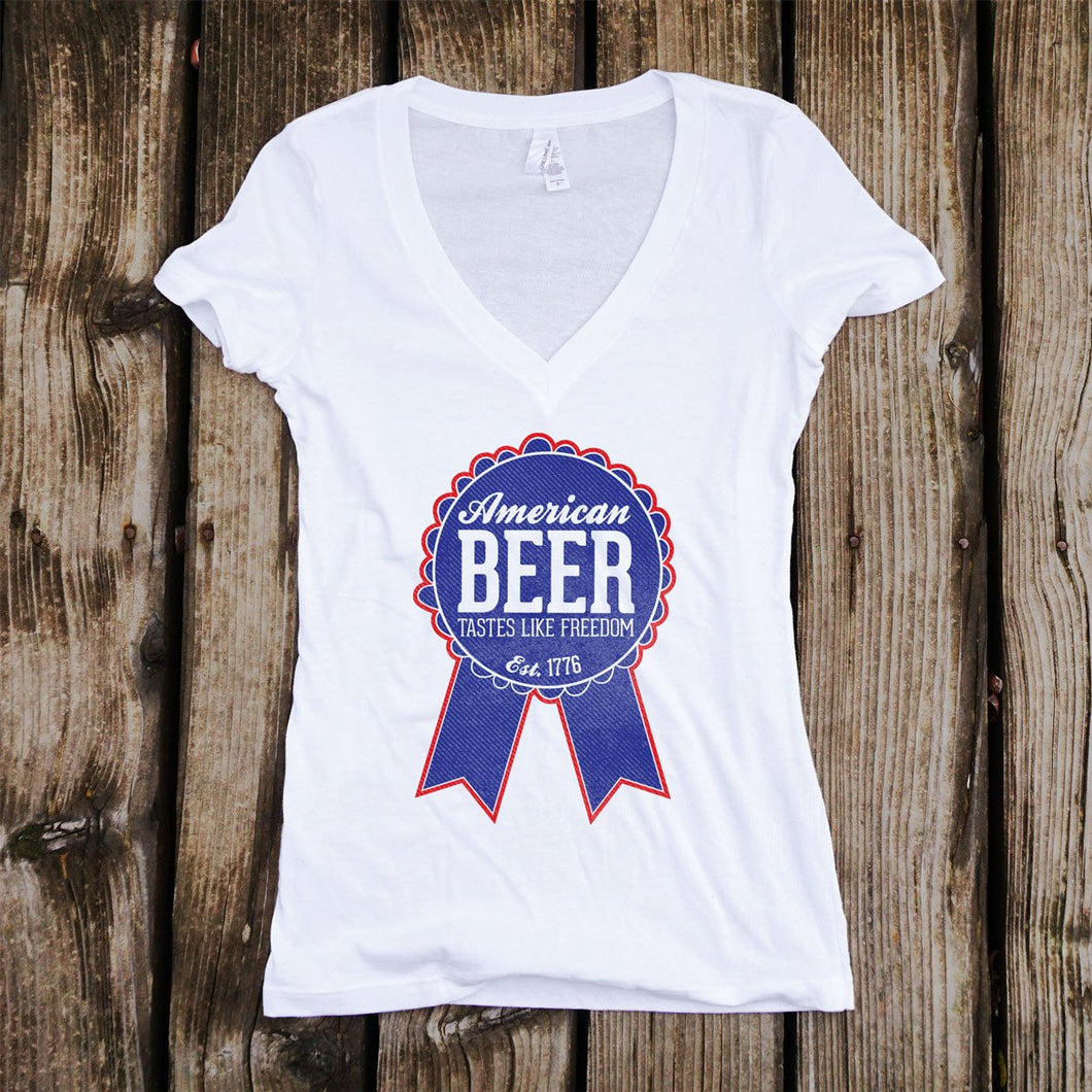 American Beer Tastes Like Freedom Deep V-Neck T-Shirt
