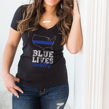 Load image into Gallery viewer, Blue Lives Matter Deep V-Neck Black T-Shirt
