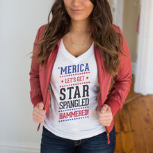 Load image into Gallery viewer, Star Spangled Hammered Deep V-Neck T-Shirt
