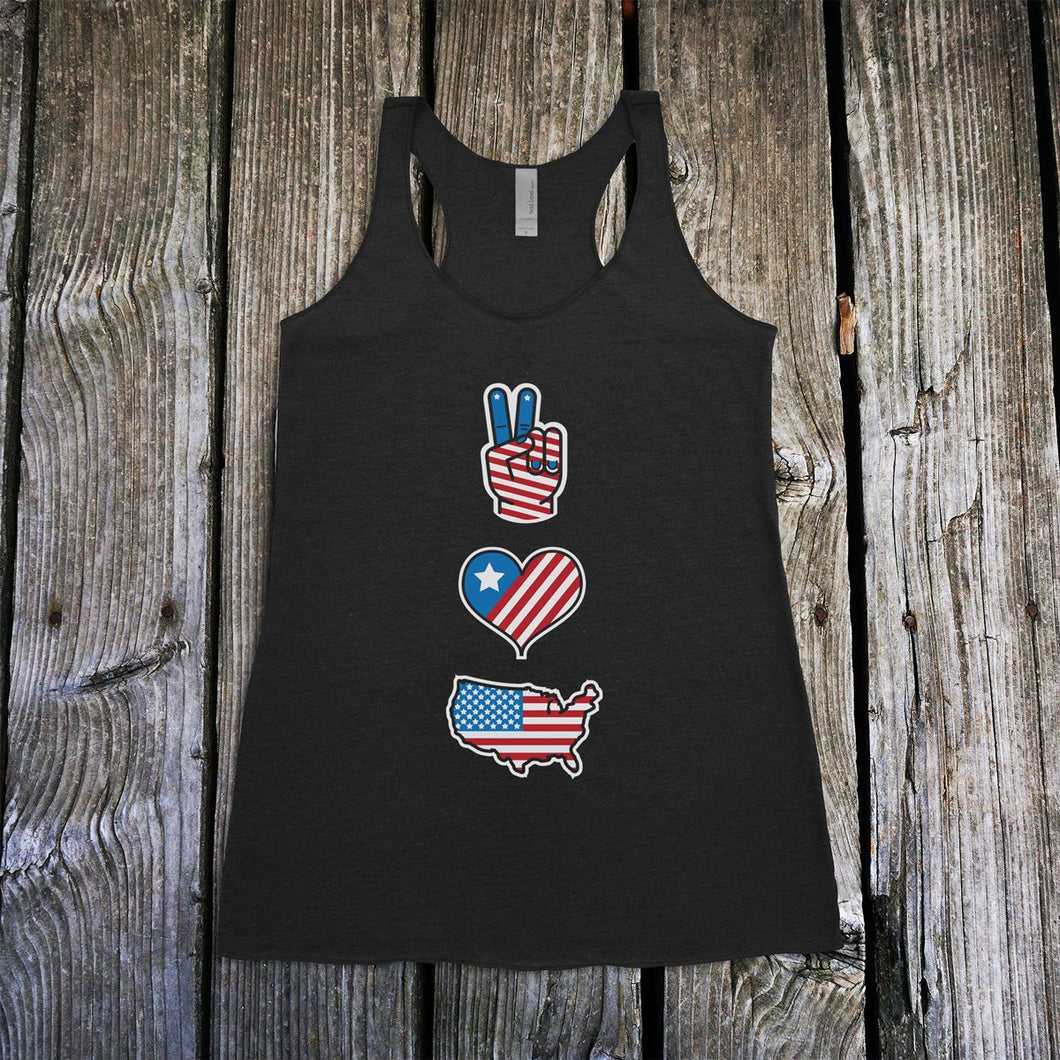 Peace, Love & America Racerback Tank Top