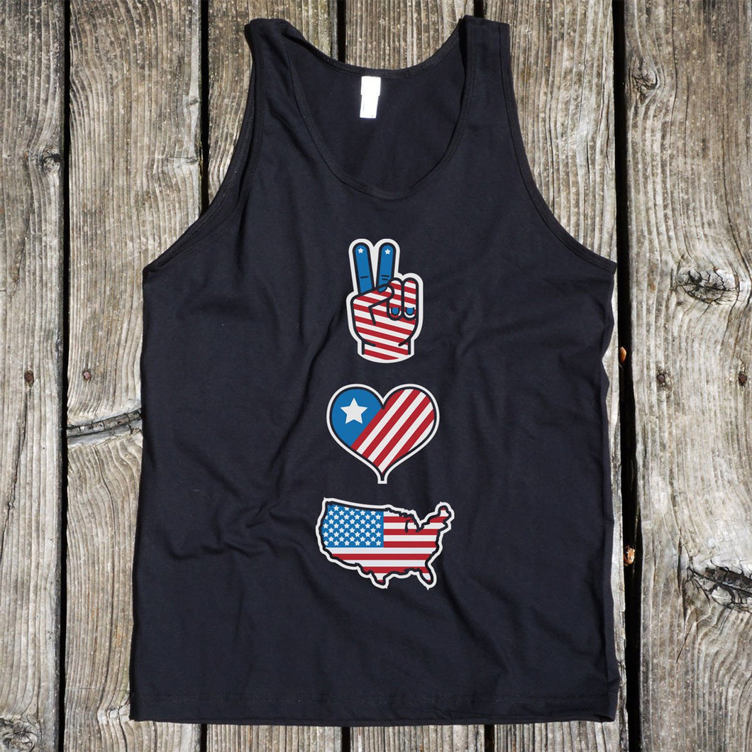 Peace, Love & America Black Tank Top