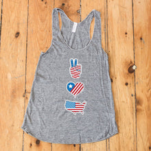 Load image into Gallery viewer, Peace, Love &amp; America Racerback Tank Top
