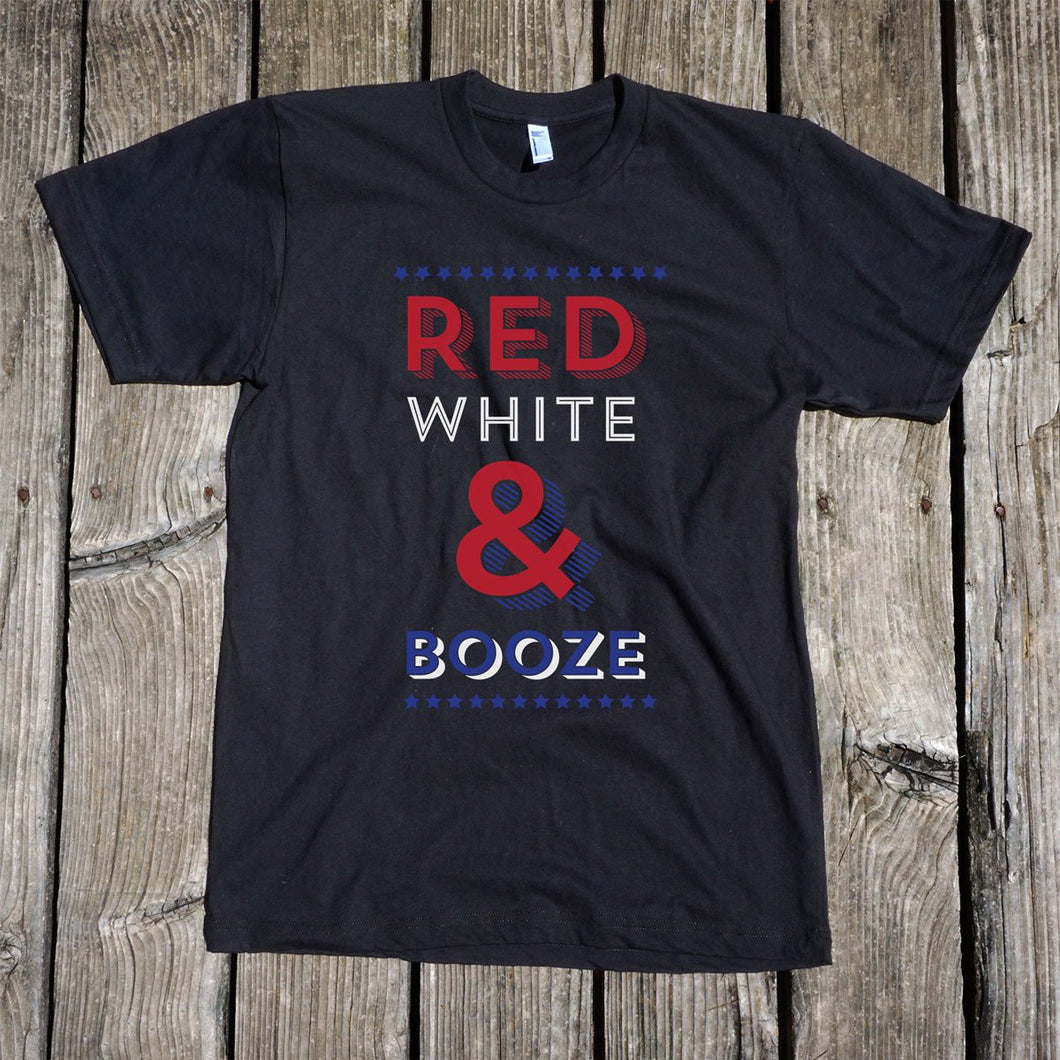 Red, White, & Booze Unisex Black T-Shirt