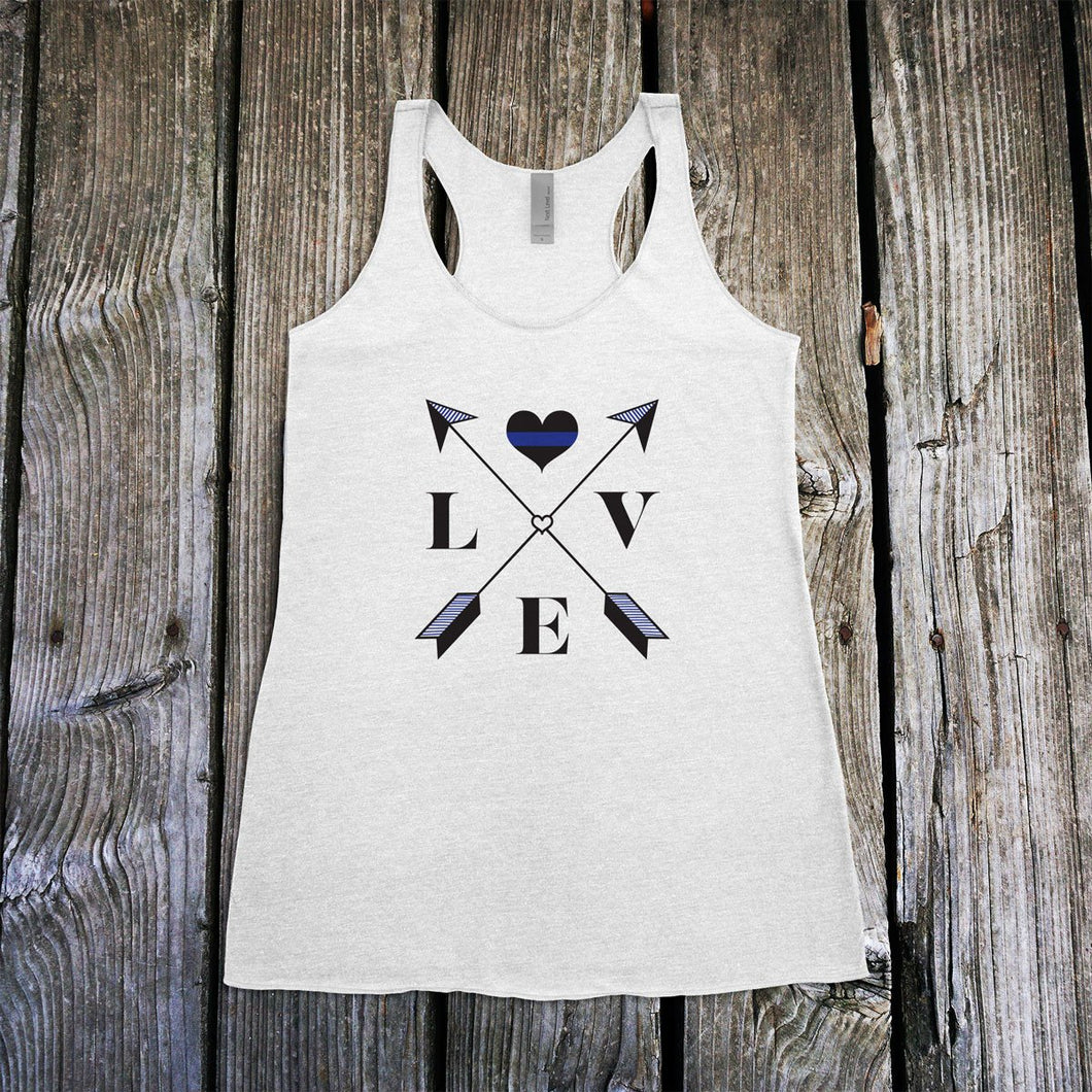 Love Arrow Cross - Thin Blue Line - Police Racerback Tank Top