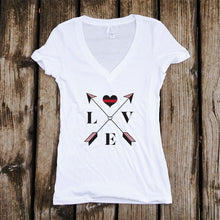 Load image into Gallery viewer, Love Arrow Cross - Thin Red Line - Firefighter Support Deep V-Neck T-Shirt
