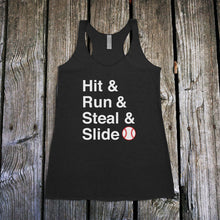 Load image into Gallery viewer, Hit &amp; Run &amp; Steal &amp; Slide - Baseball Racerback Tank Top
