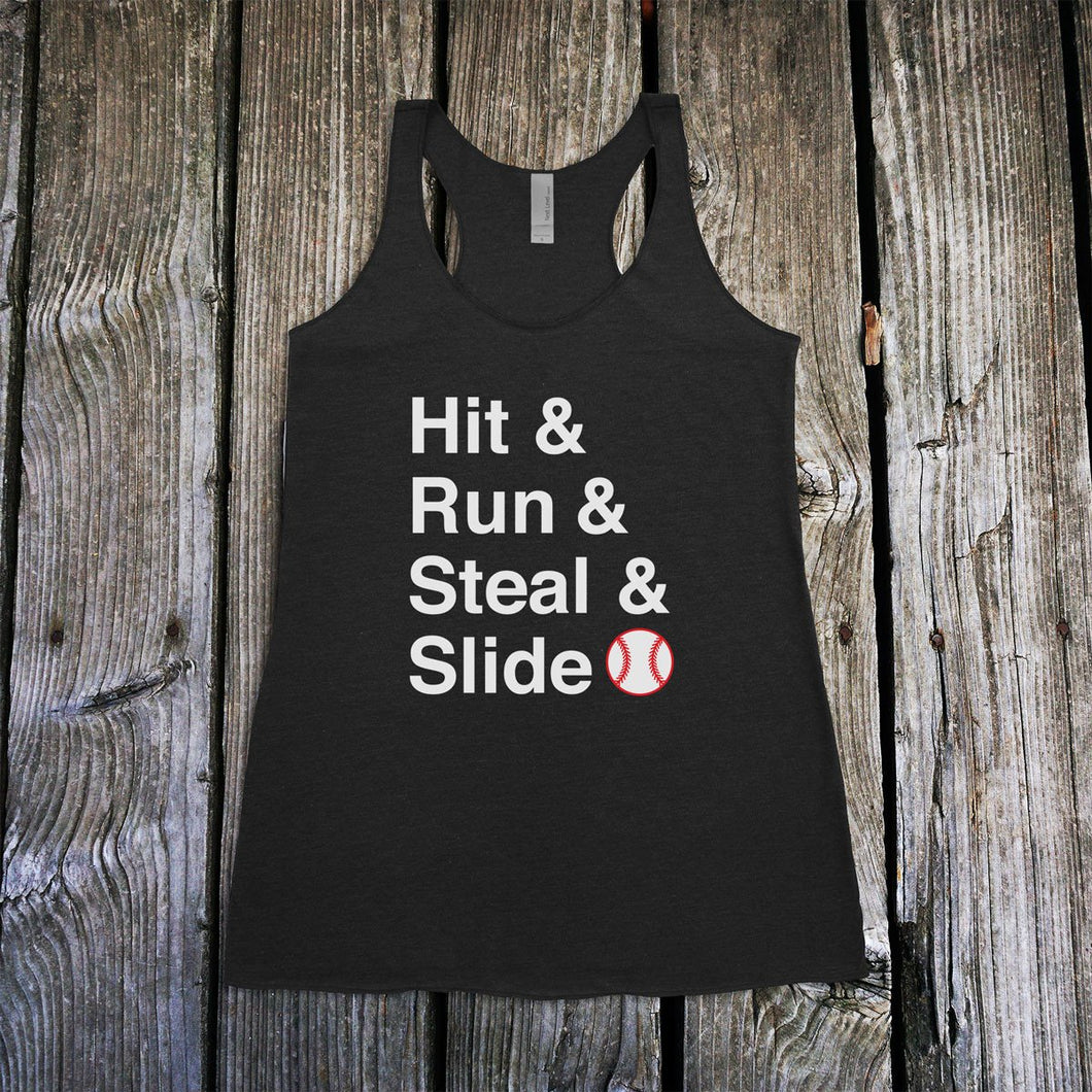 Hit & Run & Steal & Slide - Baseball Racerback Tank Top