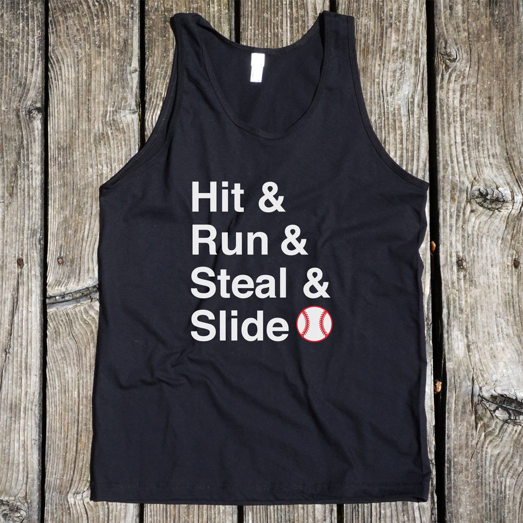 Hit & Run & Steal & Slide Baseball Men's Black Tank