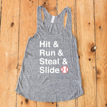 Load image into Gallery viewer, Hit &amp; Run &amp; Steal &amp; Slide - Baseball Racerback Tank Top
