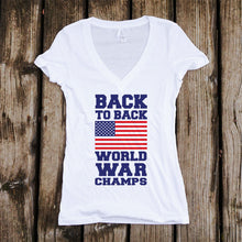 Load image into Gallery viewer, Back to Back World War Champs Deep V-Neck T-Shirt
