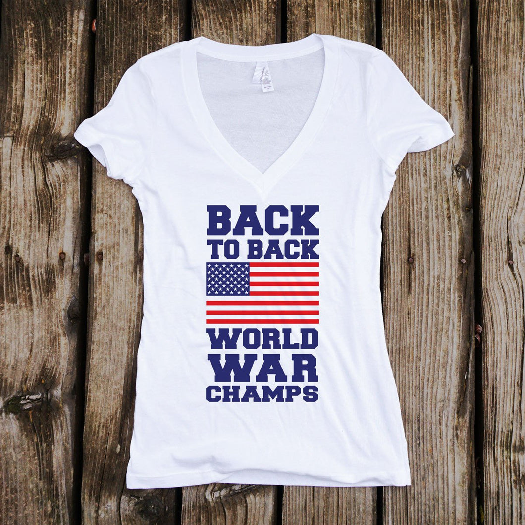 Back to Back World War Champs Deep V-Neck T-Shirt