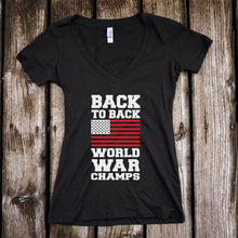 Load image into Gallery viewer, Back to Back World War Champs Deep V-Neck T-Shirt
